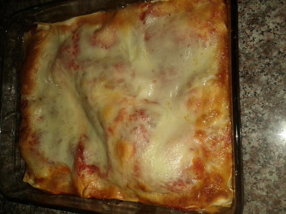 Lasagna out of the oven and ready