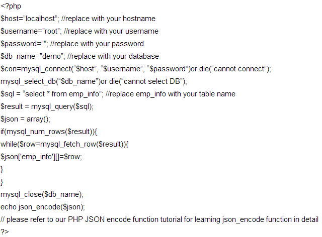 php mysql display as json